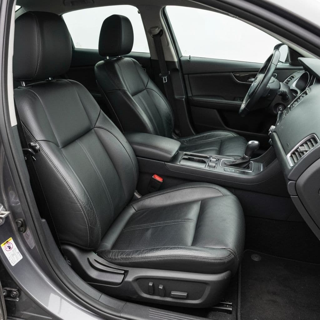 Same car interior after professional odor removal - black interior clean